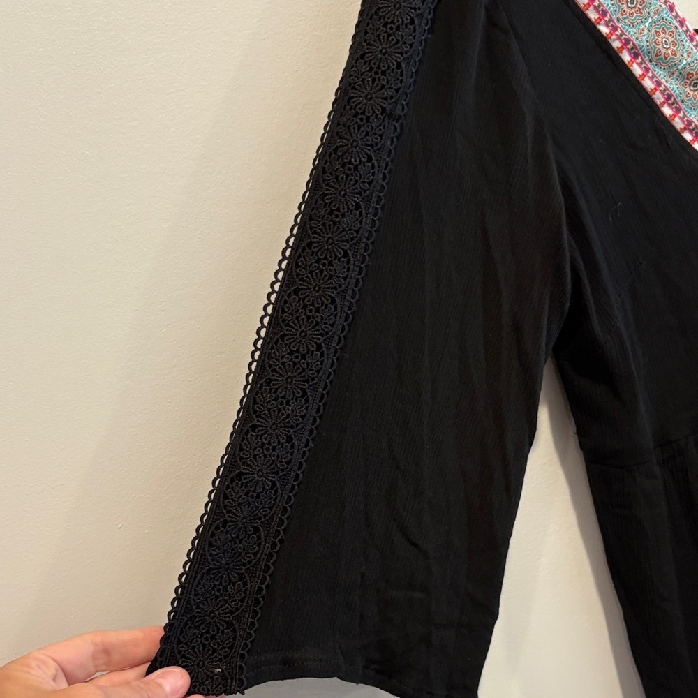 White Mark Black Midi Dress with Colorful Embroidery - Picture 3 of 9